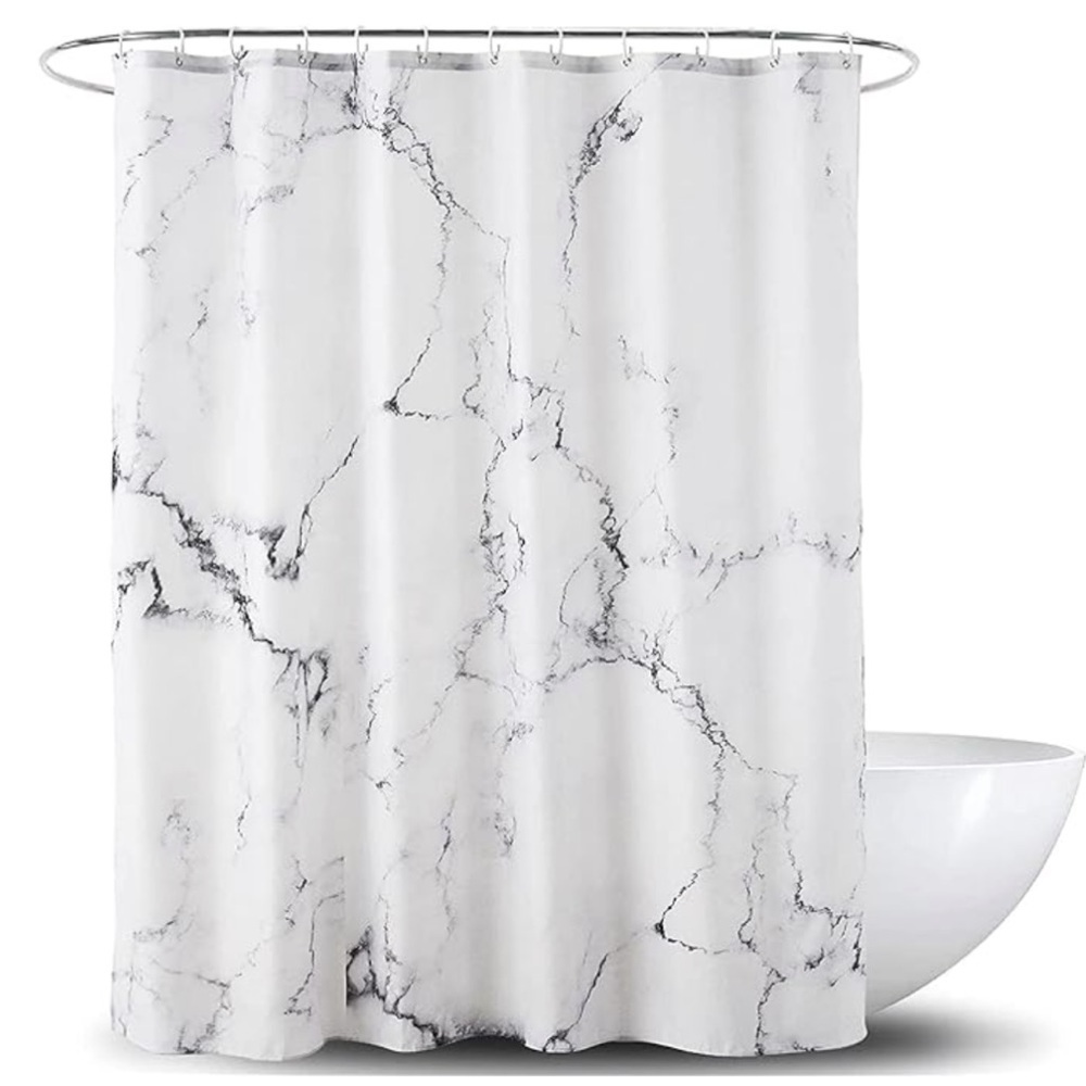 Today’s Living Marble Elite Bath Shower Curtain Easy Care Fabric White Gray